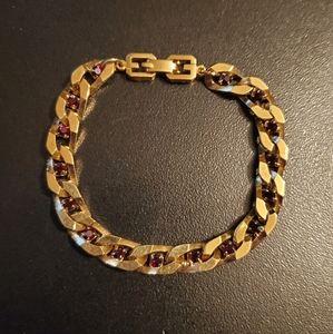 Vintage Givenchy Curb Link Red Stones Bracelet
